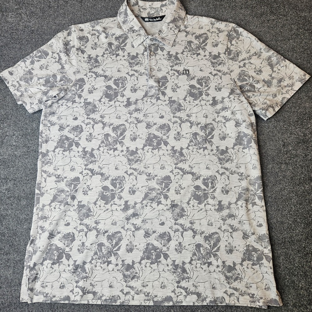 Travis Mathew Men's Golf Polo Shirt Size XL Gray Floral Sports Preppy Athleisure - Picture 2 of 6